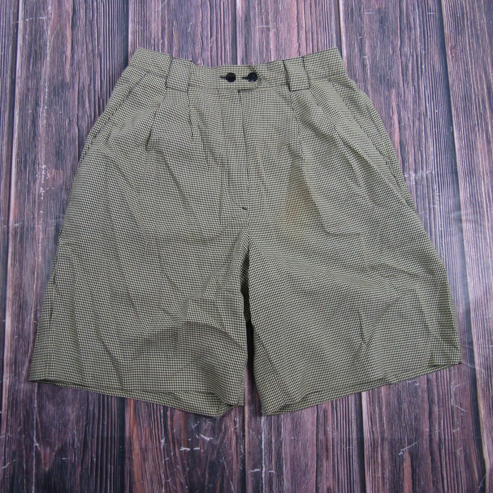 Tail Golf Shorts Women 8 Yellow Black Gingham Pleated High Rise Vintage